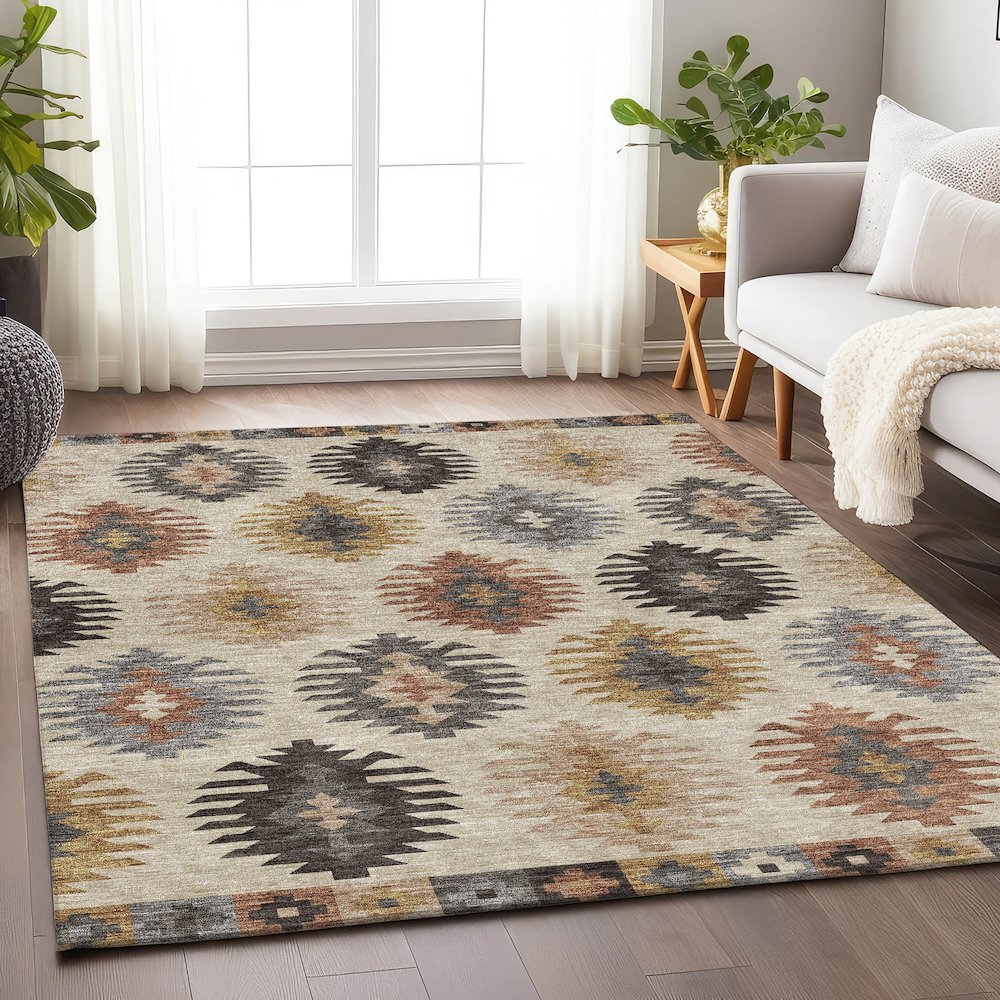 Premium Machine Washable Mayfield AMF983 Beige 3' x 5' Rug. Picture 5