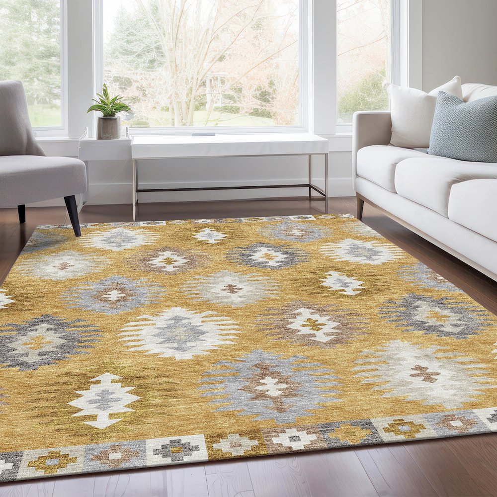 Premium Machine Washable Mayfield AMF983 Gold 3' x 5' Rug. Picture 6