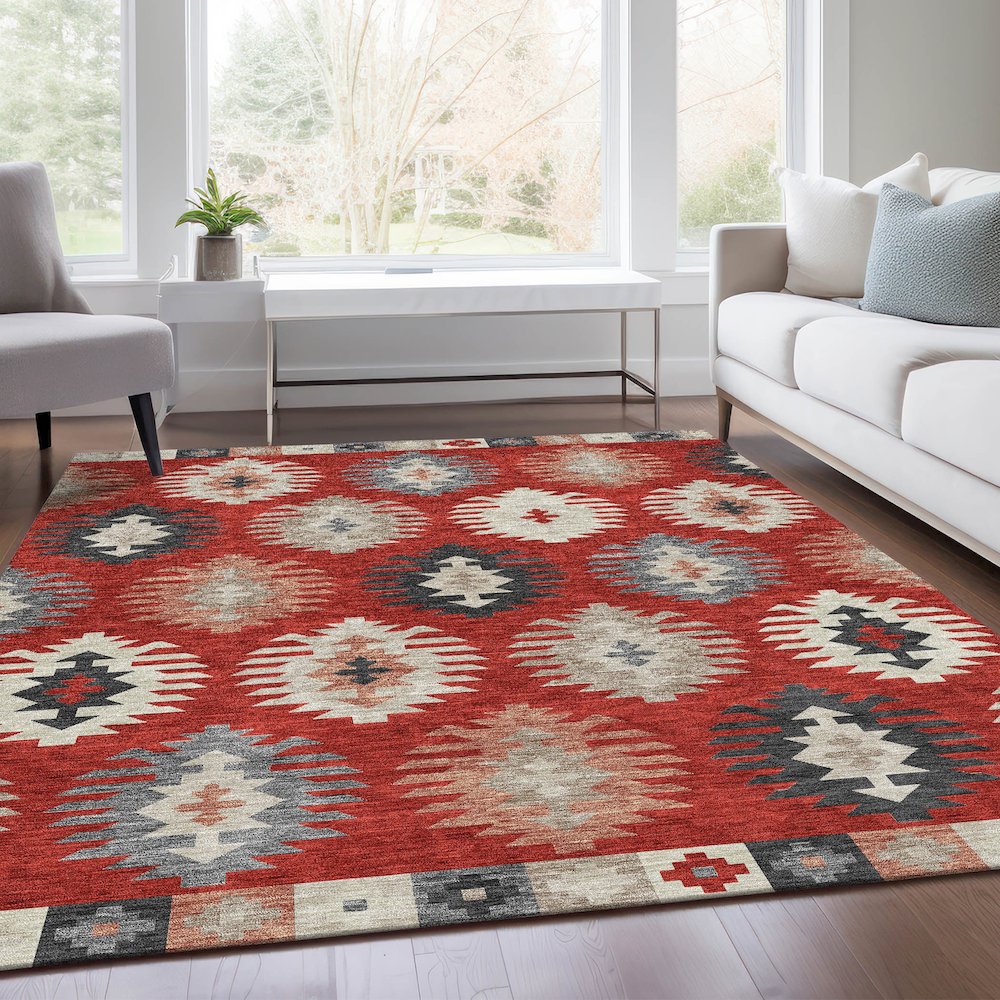 Premium Machine Washable Mayfield AMF983 Red 3' x 5' Rug. Picture 6