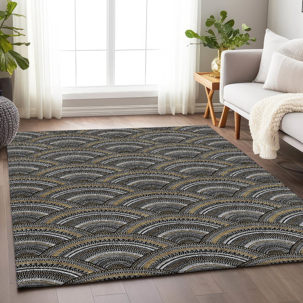 Premium Machine Washable Mayfield AMF984 Black 3' x 5' Rug. Picture 5