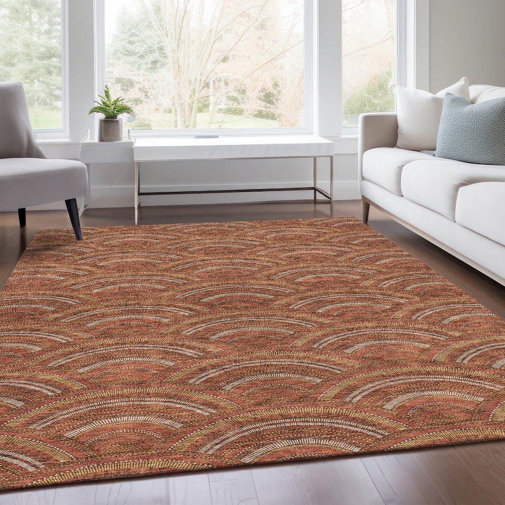 Premium Machine Washable Mayfield AMF984 Paprika 3' x 5' Rug. Picture 6