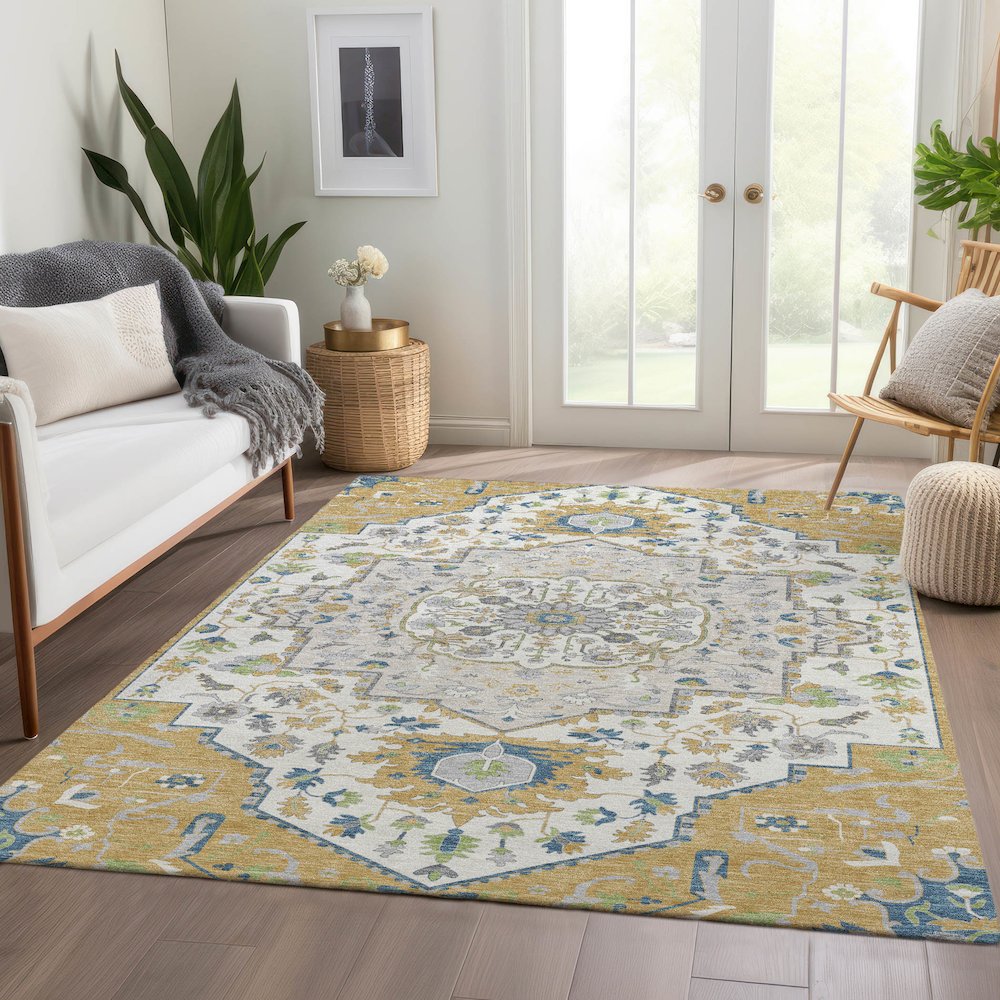 Premium Machine Washable Mayfield AMF985 Gold 3' x 5' Rug. Picture 6