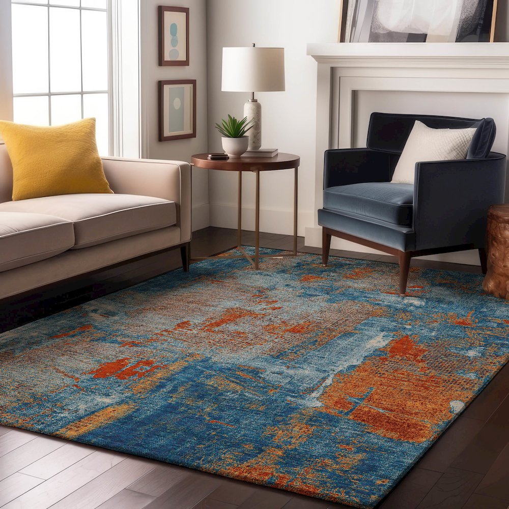 Premium Machine Washable Mayfield AMF989 Navy 3' x 5' Rug. Picture 5