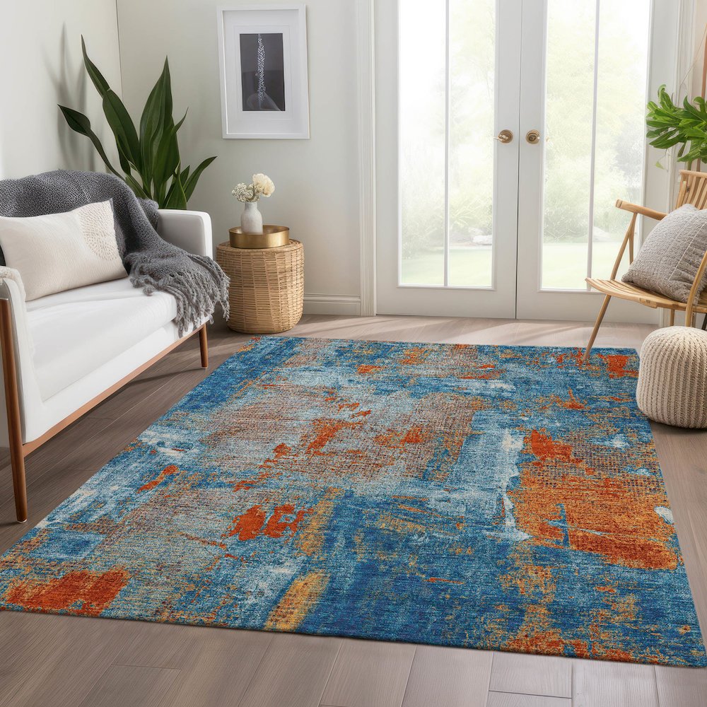 Premium Machine Washable Mayfield AMF989 Navy 3' x 5' Rug. Picture 6