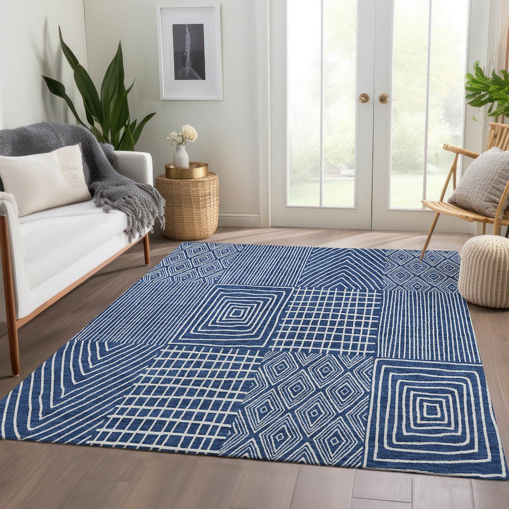 Premium Machine Washable Mayfield AMF990 Navy 3' x 5' Rug. Picture 6