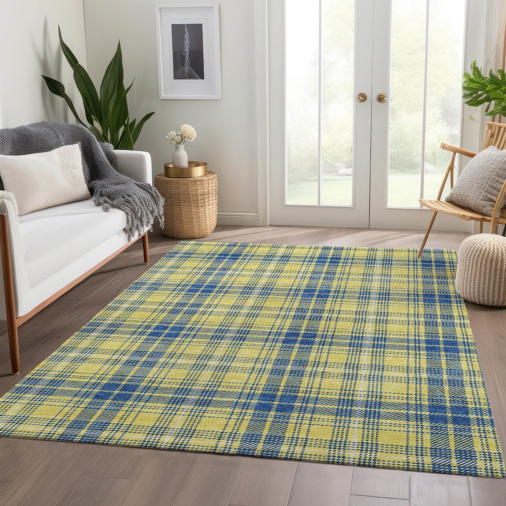 Premium Machine Washable Mayfield AMF993 Yellow 3' x 5' Rug. Picture 6