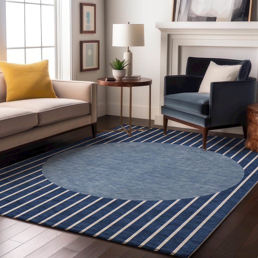 Premium Machine Washable Mayfield AMF994 Navy 3' x 5' Rug. Picture 5