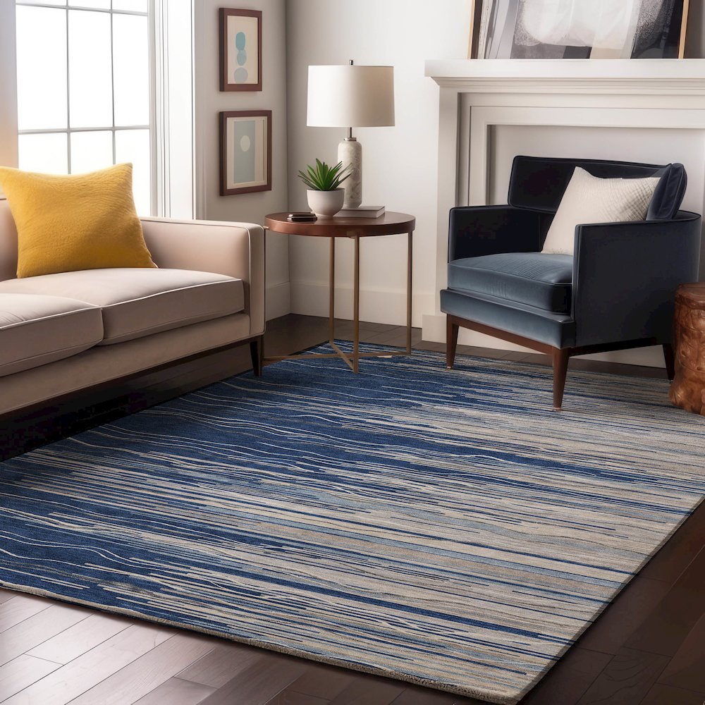 Premium Machine Washable Mayfield AMF996 Navy 3' x 5' Rug. Picture 5