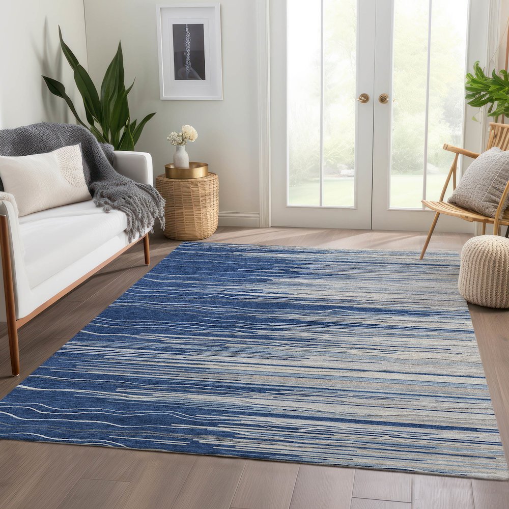 Premium Machine Washable Mayfield AMF996 Navy 3' x 5' Rug. Picture 6