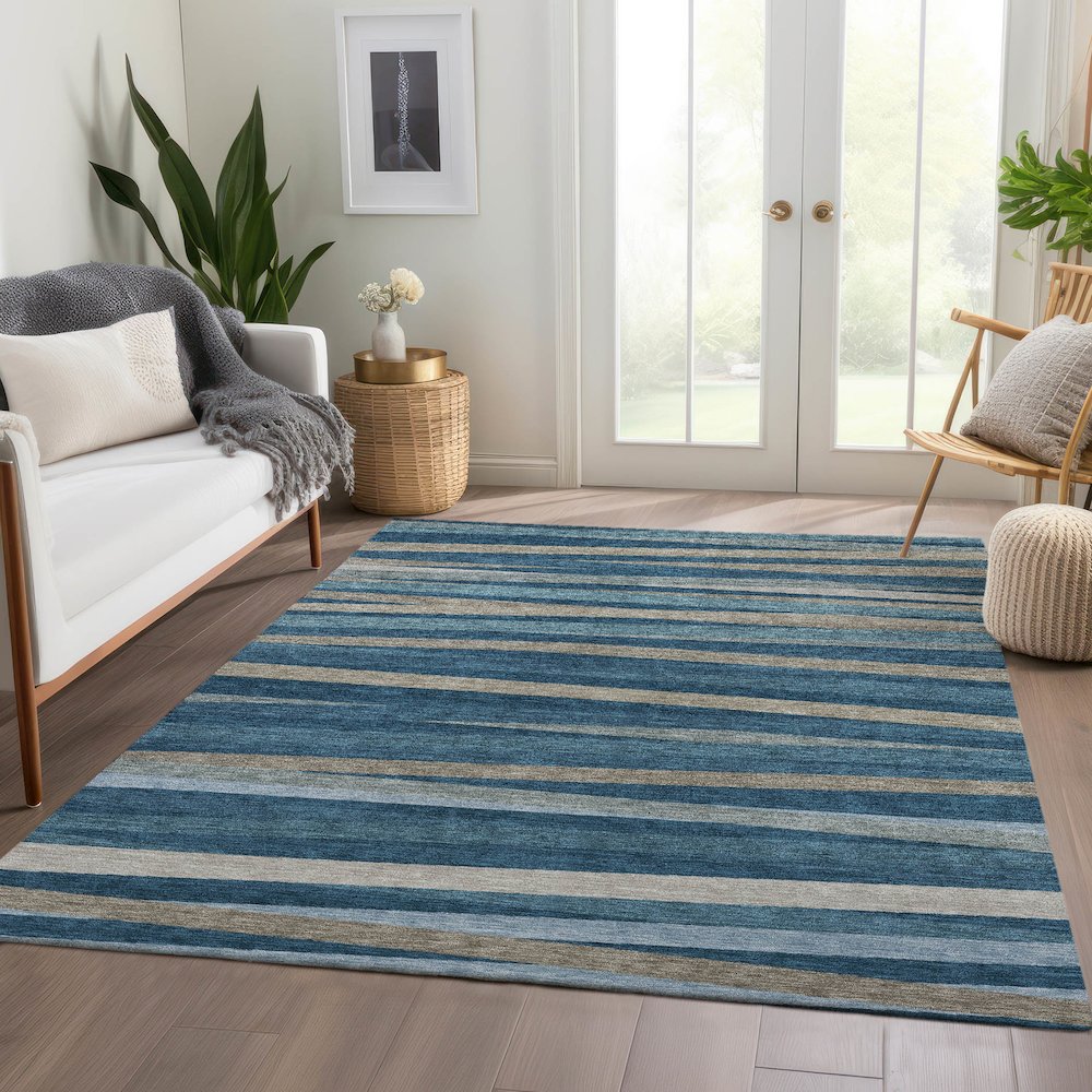 Premium Machine Washable Mayfield AMF997 Denim 3' x 5' Rug. Picture 6