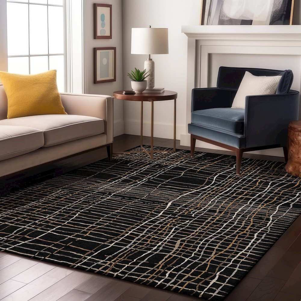 Premium Machine Washable Mayfield AMF998 Black 3' x 5' Rug. Picture 5