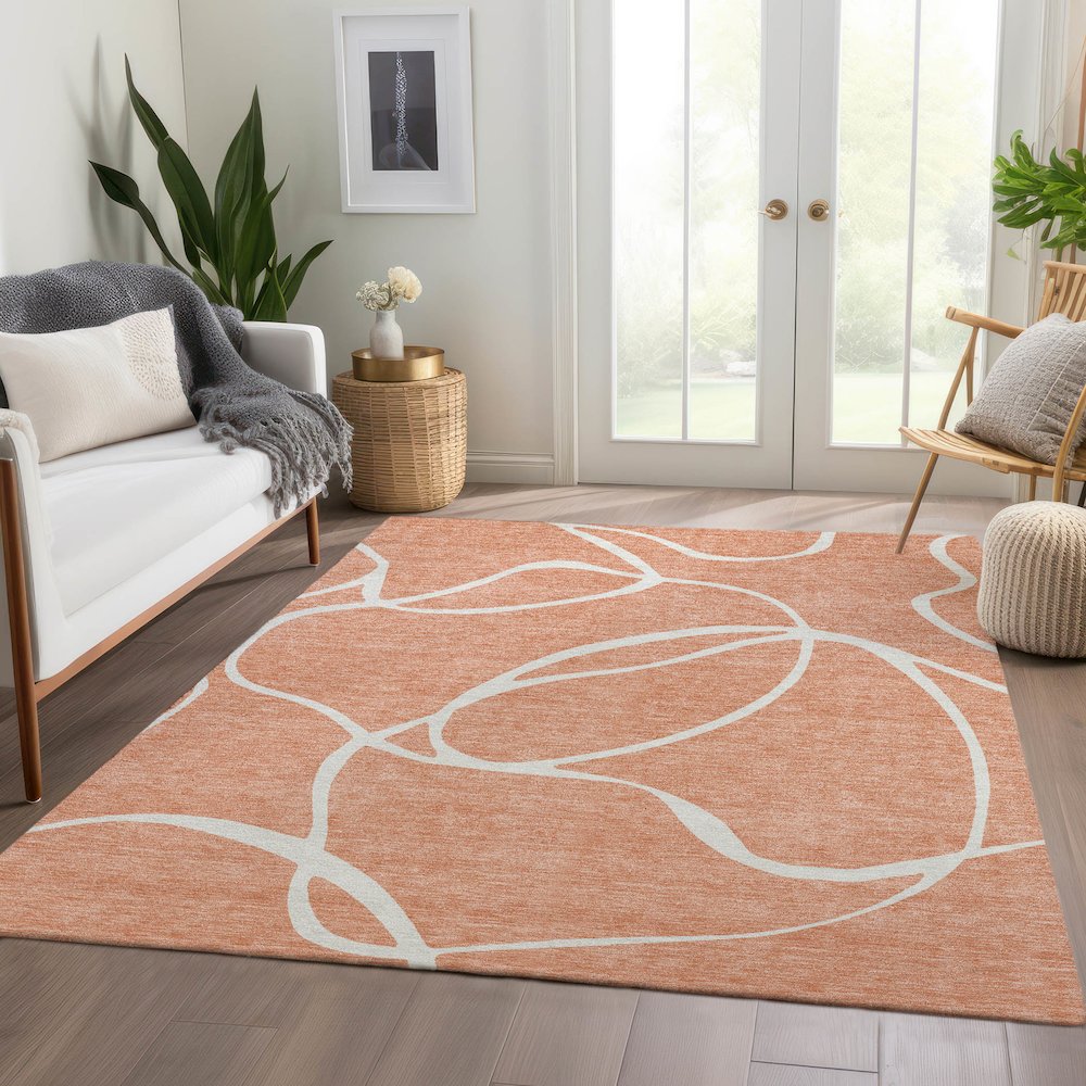 Premium Machine Washable Mayfield AMF999 Salmon 3' x 5' Rug. Picture 6