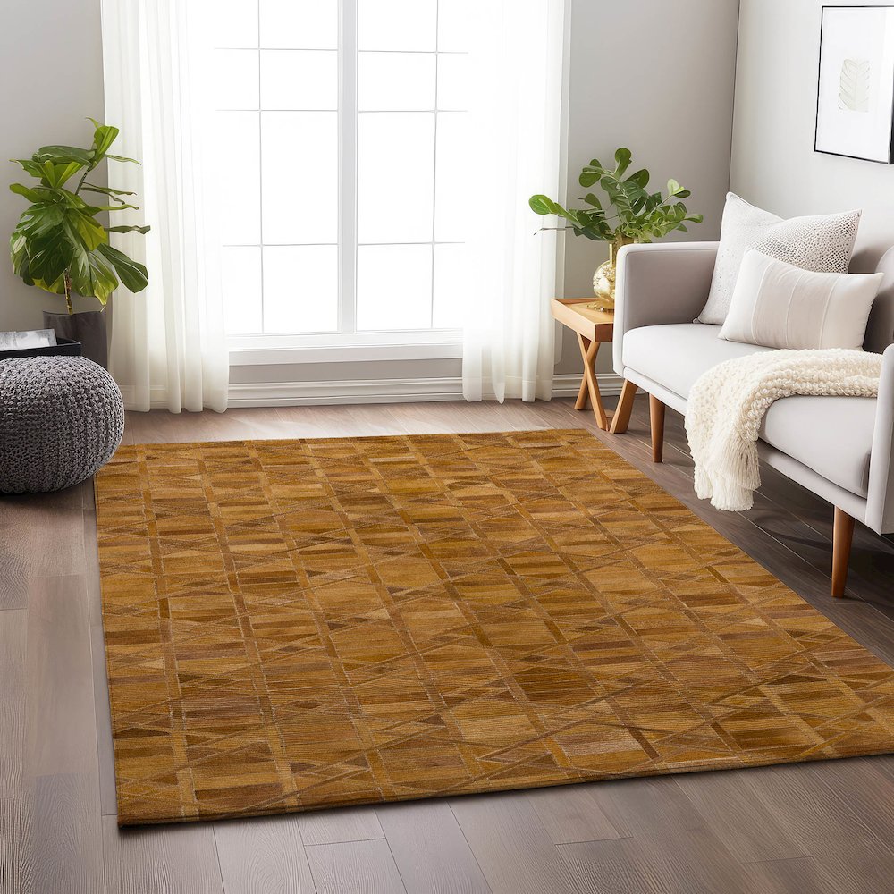 Luxury Washable Indoor/Outdoor Bozeman Rust 3' x 5' Rug. Picture 5