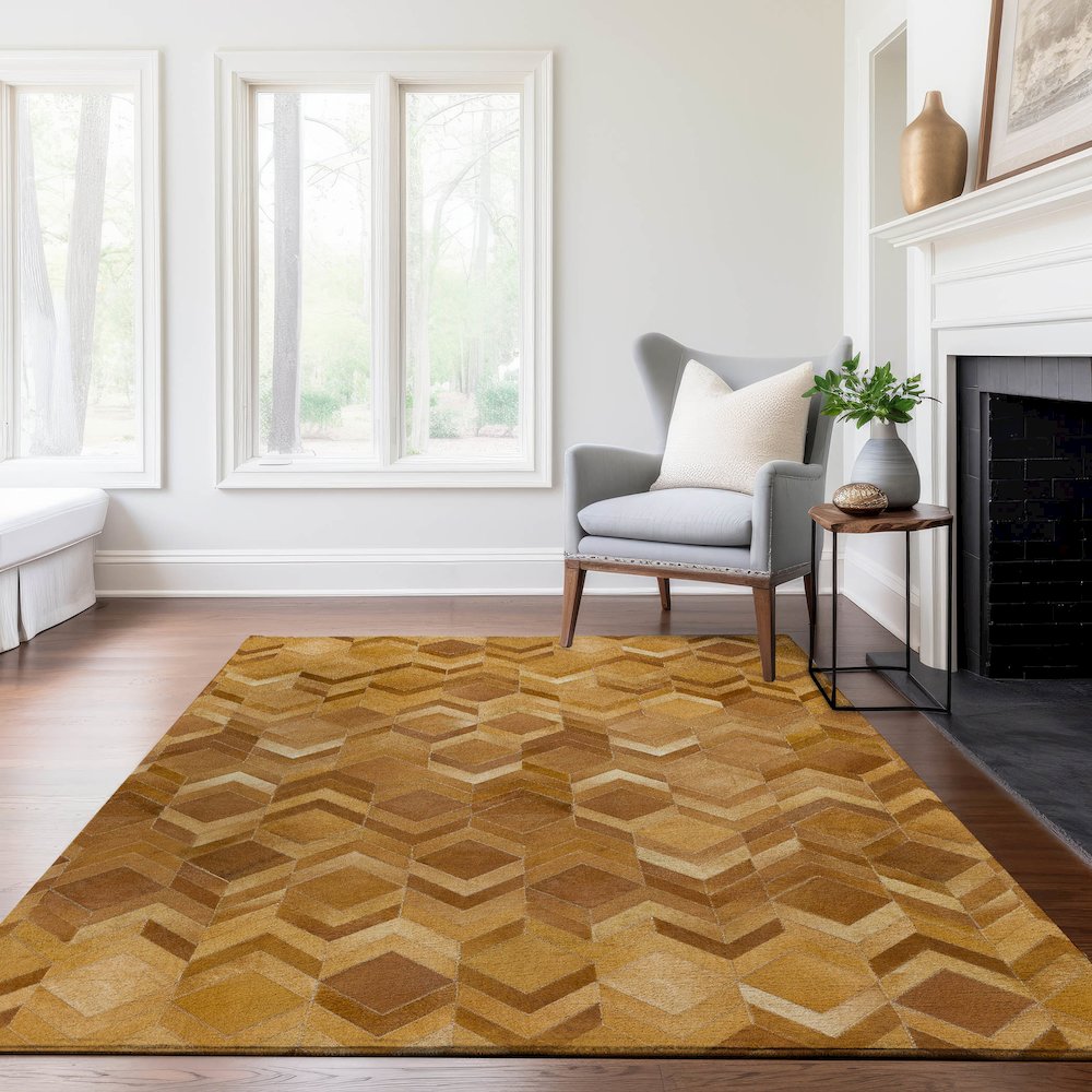 Luxury Washable Indoor/Outdoor Bozeman Rust 3' x 5' Rug. Picture 6