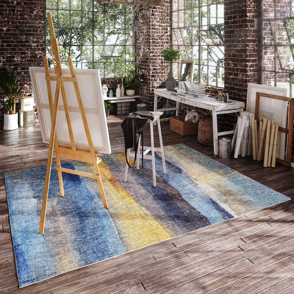 Luxury Washable Boca Blue 3' x 5' Rug. Picture 5
