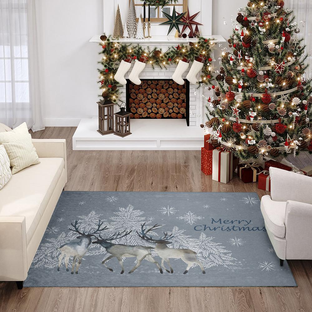 Indoor/Outdoor Cozy Winter ACW32 Gray Washable 3' x 5' Rug. Picture 2