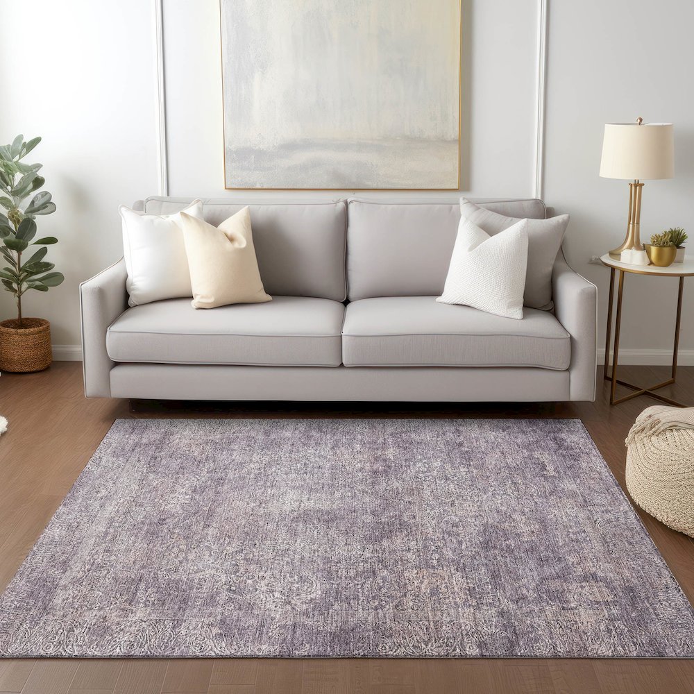 Luxury Washable Indoor/Outdoor Burano Plum 3' x 5' Rug. Picture 5