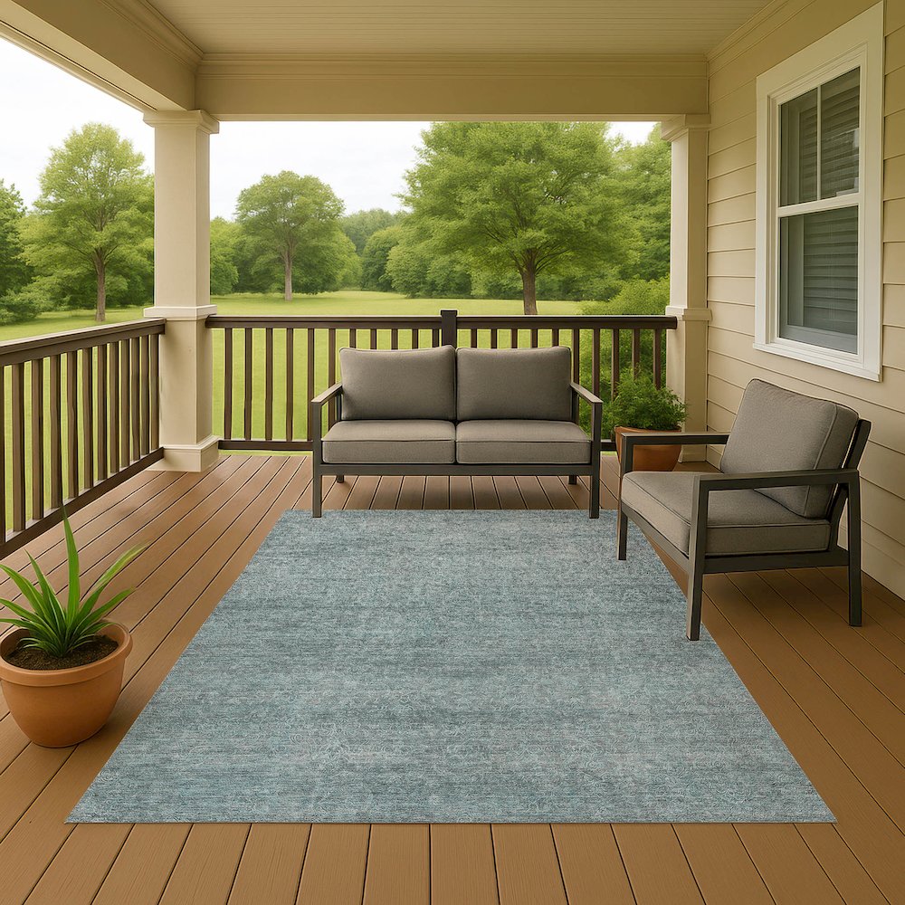 Luxury Washable Indoor/Outdoor Burano Seafoam 3' x 5' Rug. Picture 6