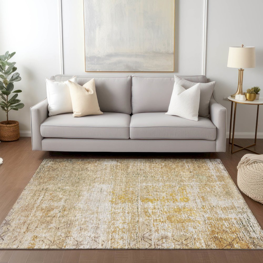 Luxury Washable Indoor/Outdoor Burano Gold 3' x 5' Rug. Picture 5