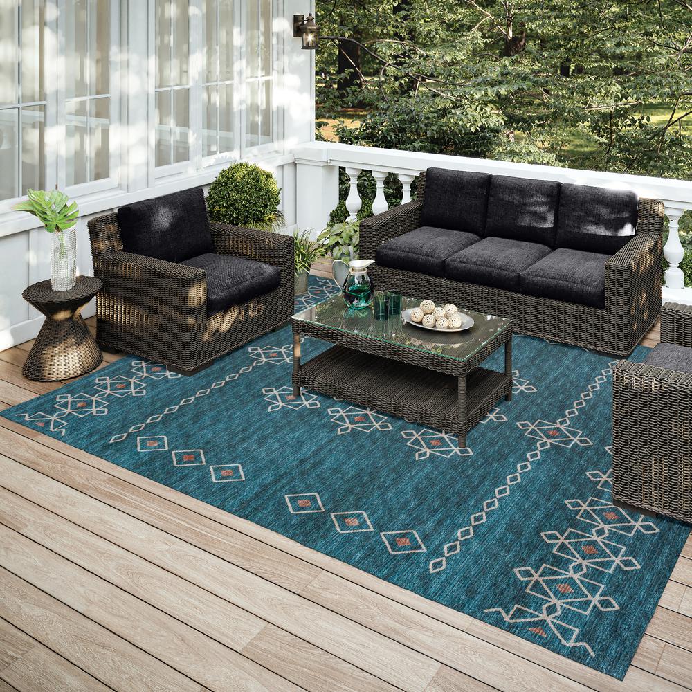 Yuma Blue Transitional Southwest 9' x 12' Area Rug Blue AYU33. Picture 1