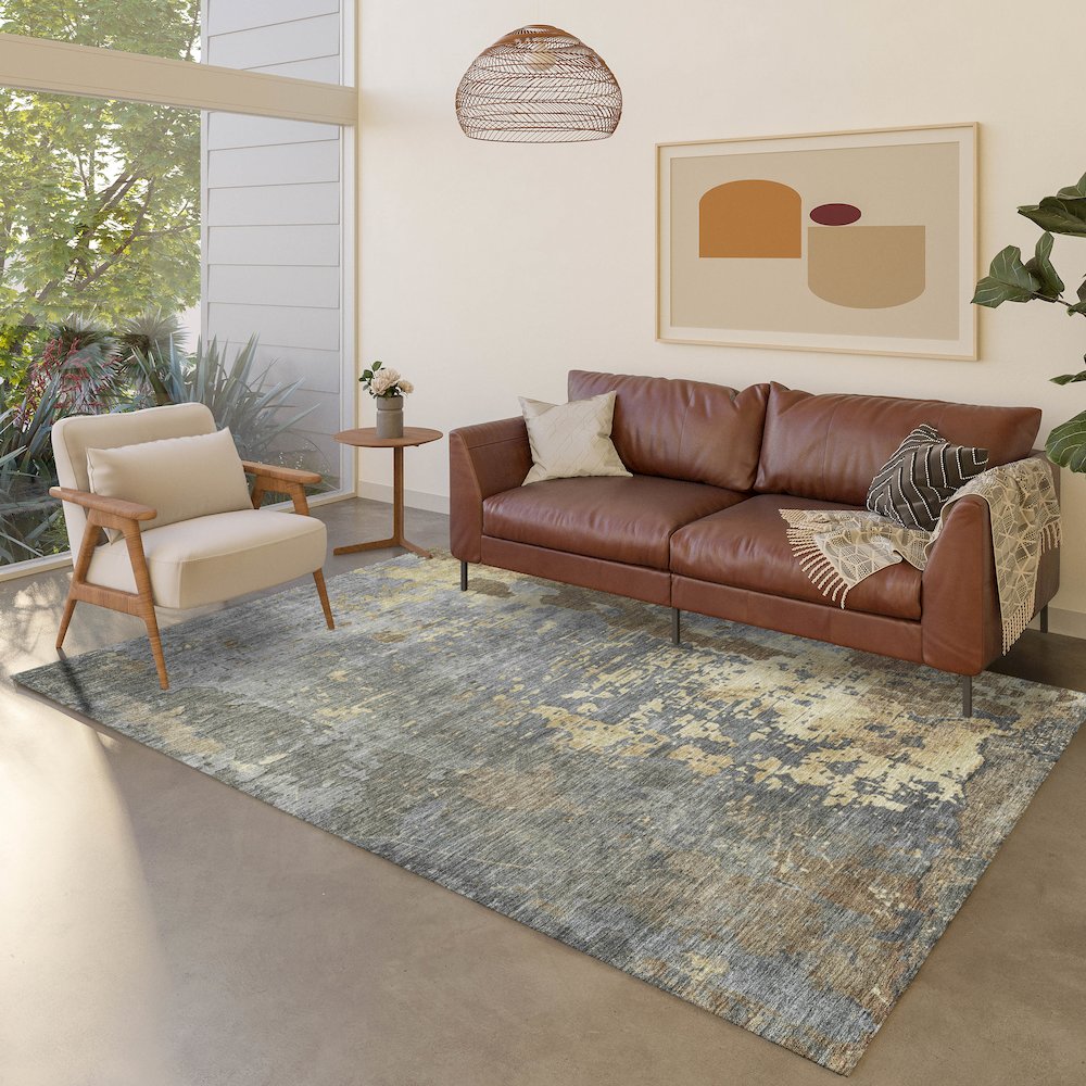Luxury Washable Indoor/Outdoor Kochi Pewter 3' x 5' Rug. Picture 5