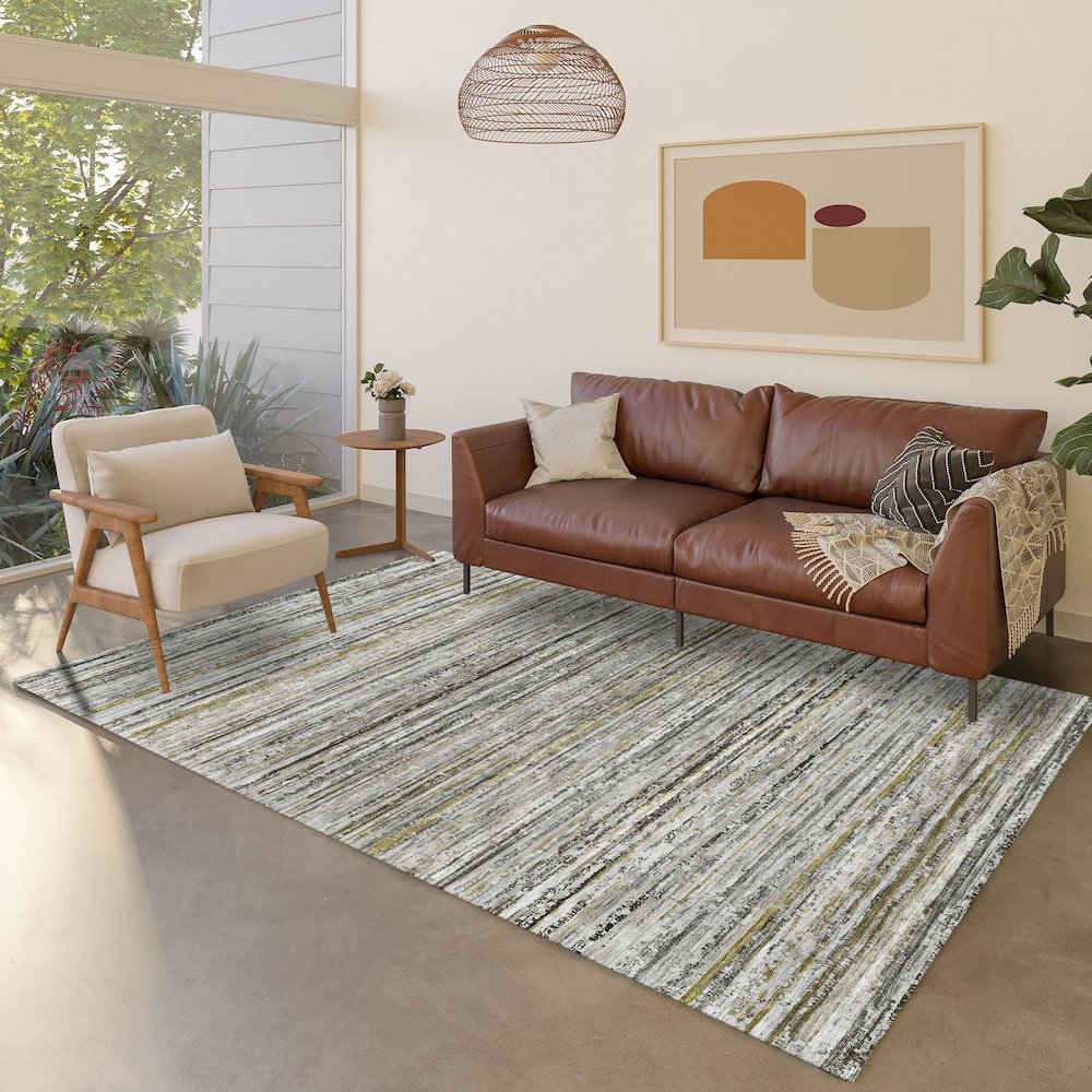 Luxury Washable Indoor/Outdoor Kochi Pewter 3' x 5' Rug. Picture 5