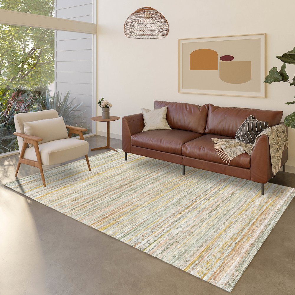 Luxury Washable Indoor/Outdoor Kochi Sage 3' x 5' Rug. Picture 5