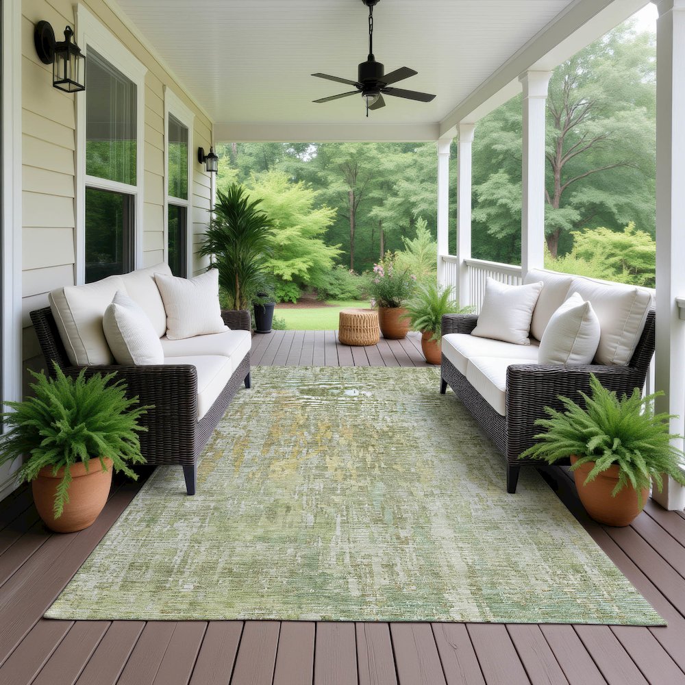 Luxury Washable Indoor/Outdoor Kochi Sage 3' x 5' Rug. Picture 6