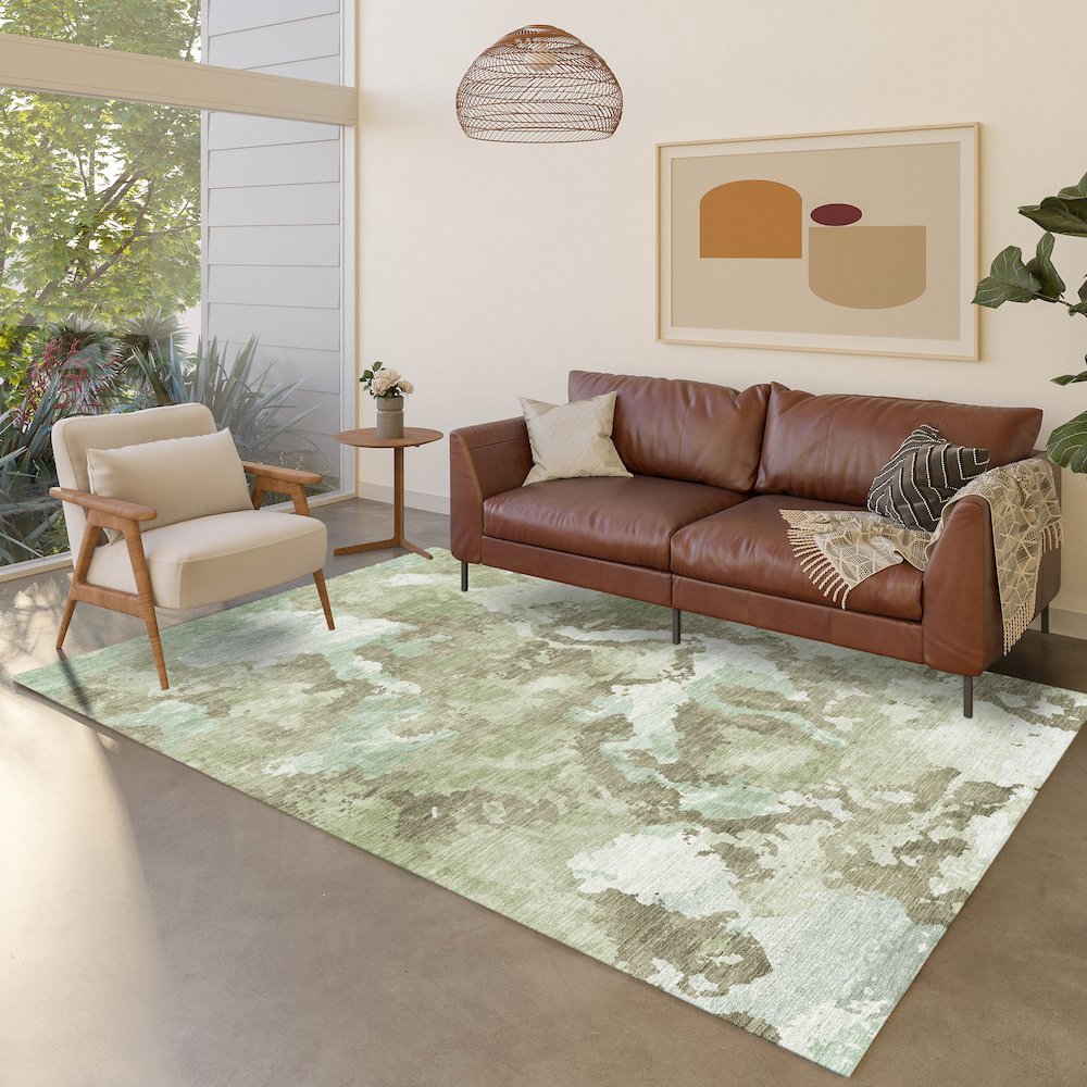Luxury Washable Indoor/Outdoor Kochi Aloe 3' x 5' Rug. Picture 5