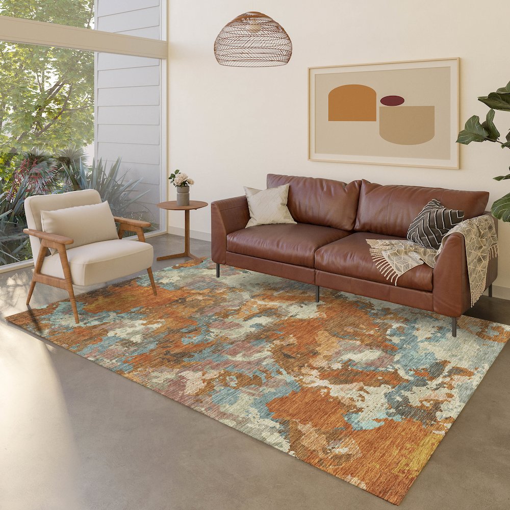Luxury Washable Indoor/Outdoor Kochi Copper 3' x 5' Rug. Picture 5