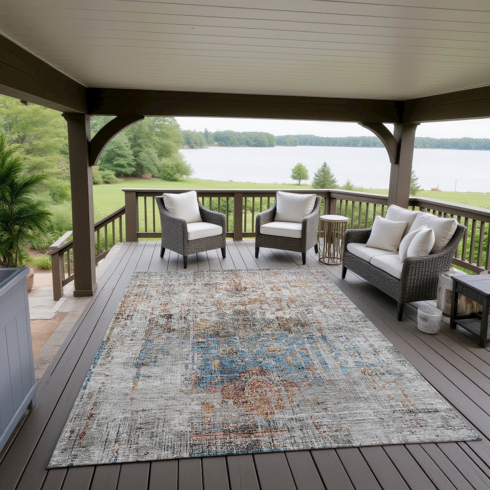 Indoor/Outdoor Karaj Copper 3' x 5' Rug. Picture 6