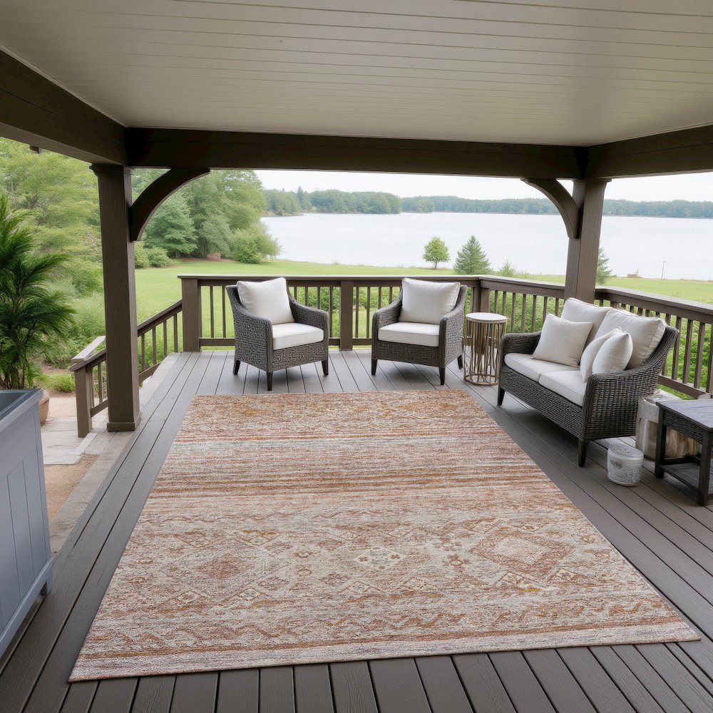 Indoor/Outdoor Karaj Copper 3' x 5' Rug. Picture 6