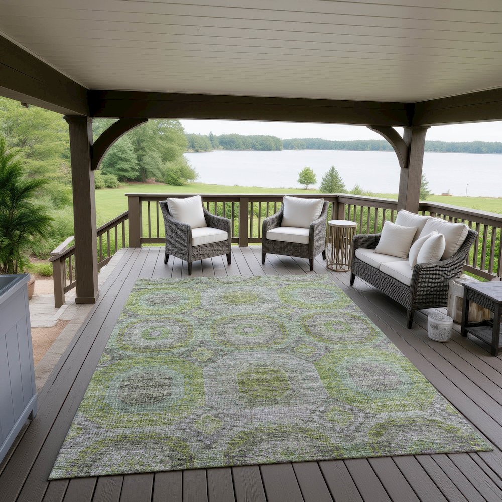 Indoor/Outdoor Karaj Olive 3' x 5' Rug. Picture 6