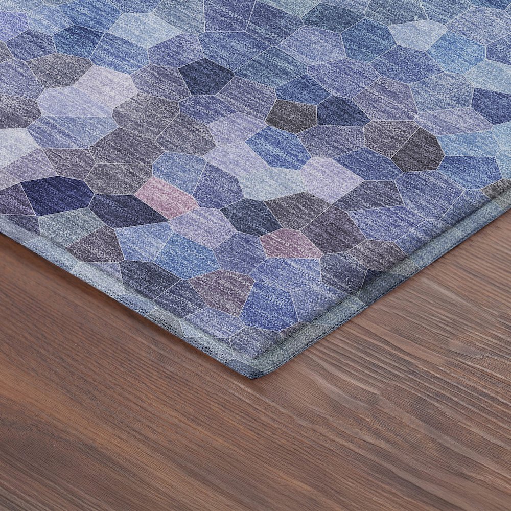 Luxury Washable Indoor/Outdoor Kaleidoscope KL1 Blue 2'3" x 7'6" Runner Rug. Picture 2