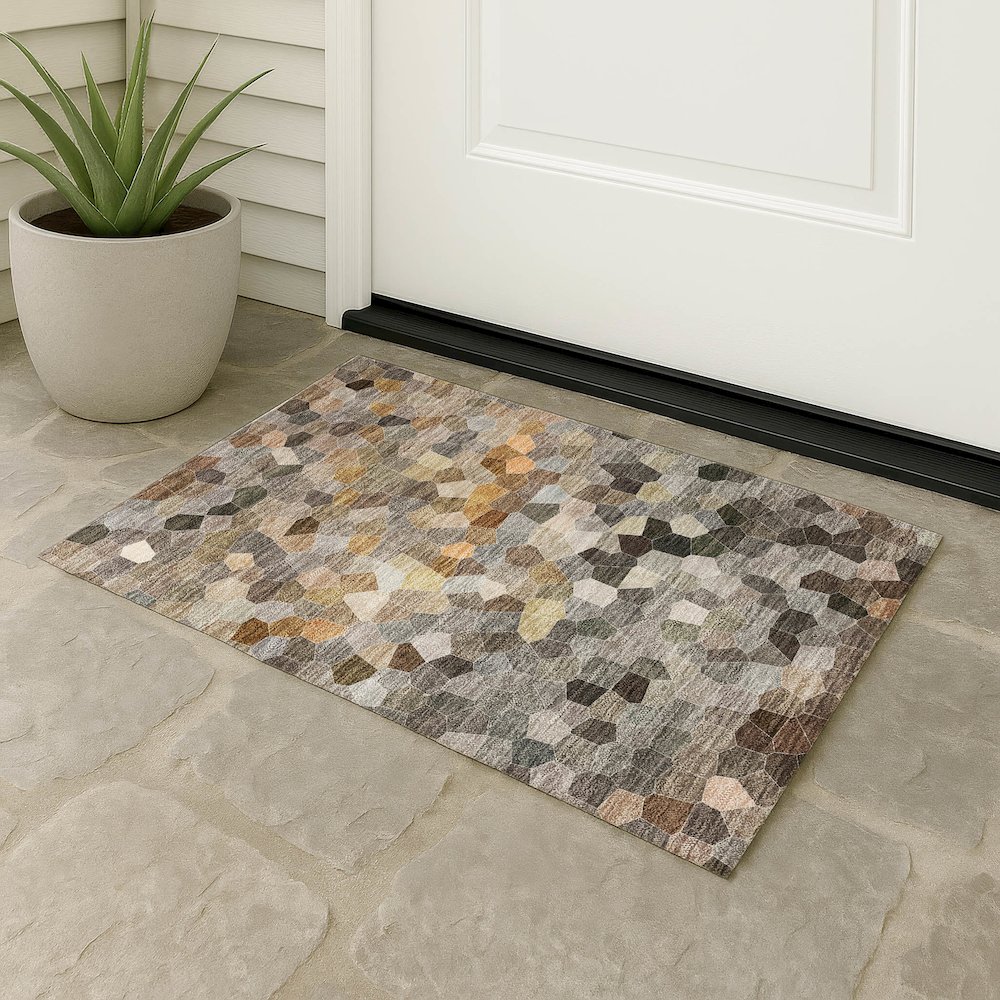 Luxury Washable Indoor/Outdoor Kaleidoscope KL1 Gray 2'6" x 3'10" Rug. Picture 7
