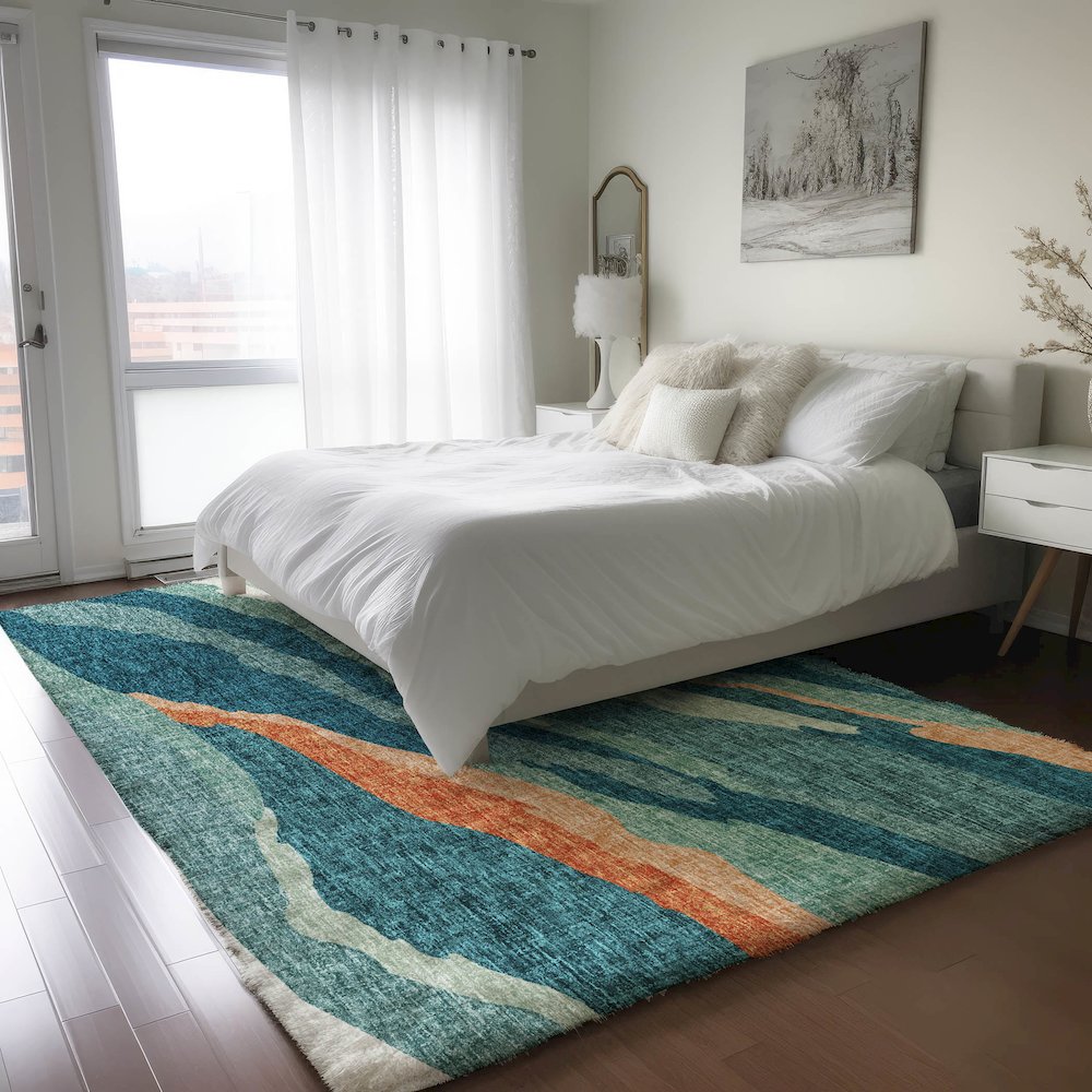 Luxury Washable Lorenzo Teal 3' x 5' Rug. Picture 5