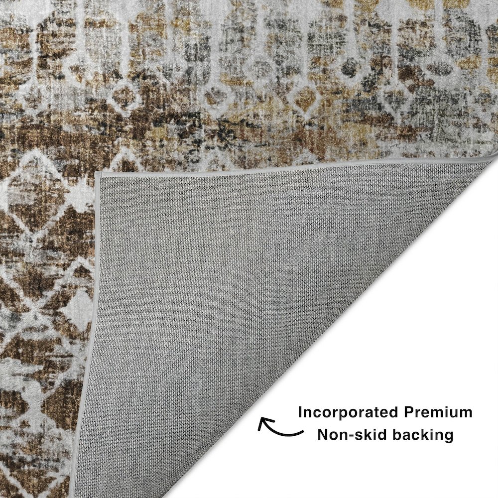 Luxury Washable Lorenzo Brown 2'3" x 7'6" Runner Rug. Picture 4
