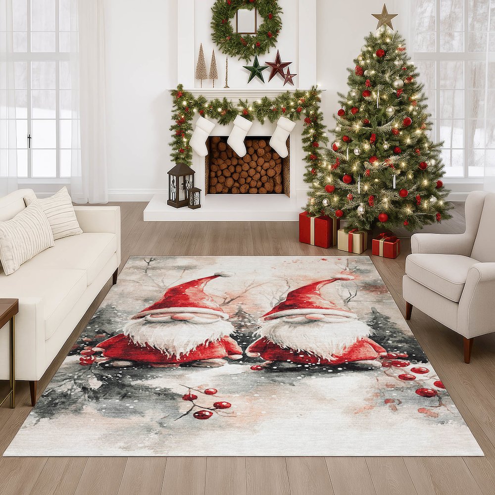 Luxury Washable Indoor/Outdoor Merry & Bright Ivory 3' x 5' Rug. Picture 6