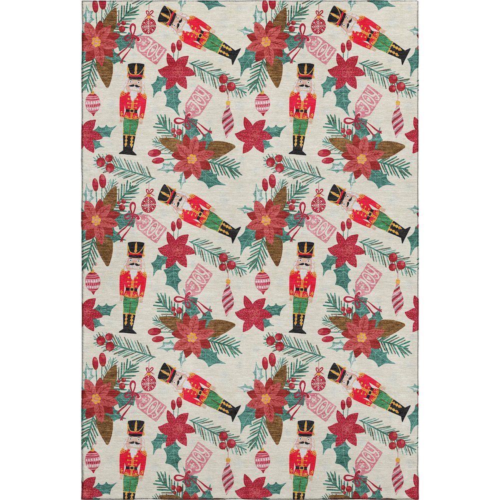 Luxury Washable Indoor/Outdoor Merry & Bright Ivory 3' x 5' Rug. Picture 1