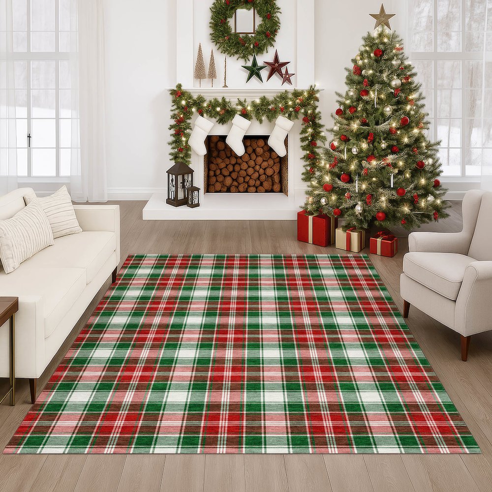 Luxury Washable Indoor/Outdoor Merry & Bright Emerald 3' x 5' Rug. Picture 6