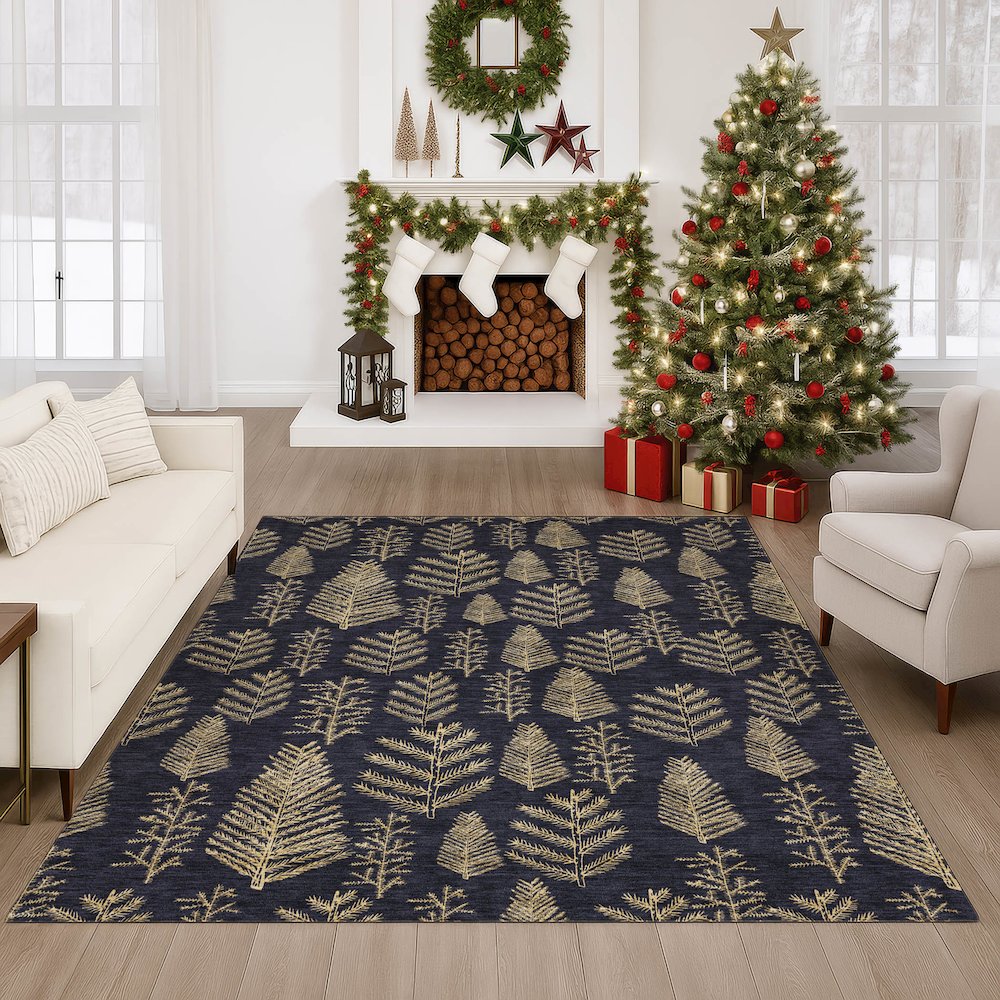 Luxury Washable Indoor/Outdoor Merry & Bright Black 3' x 5' Rug. Picture 6