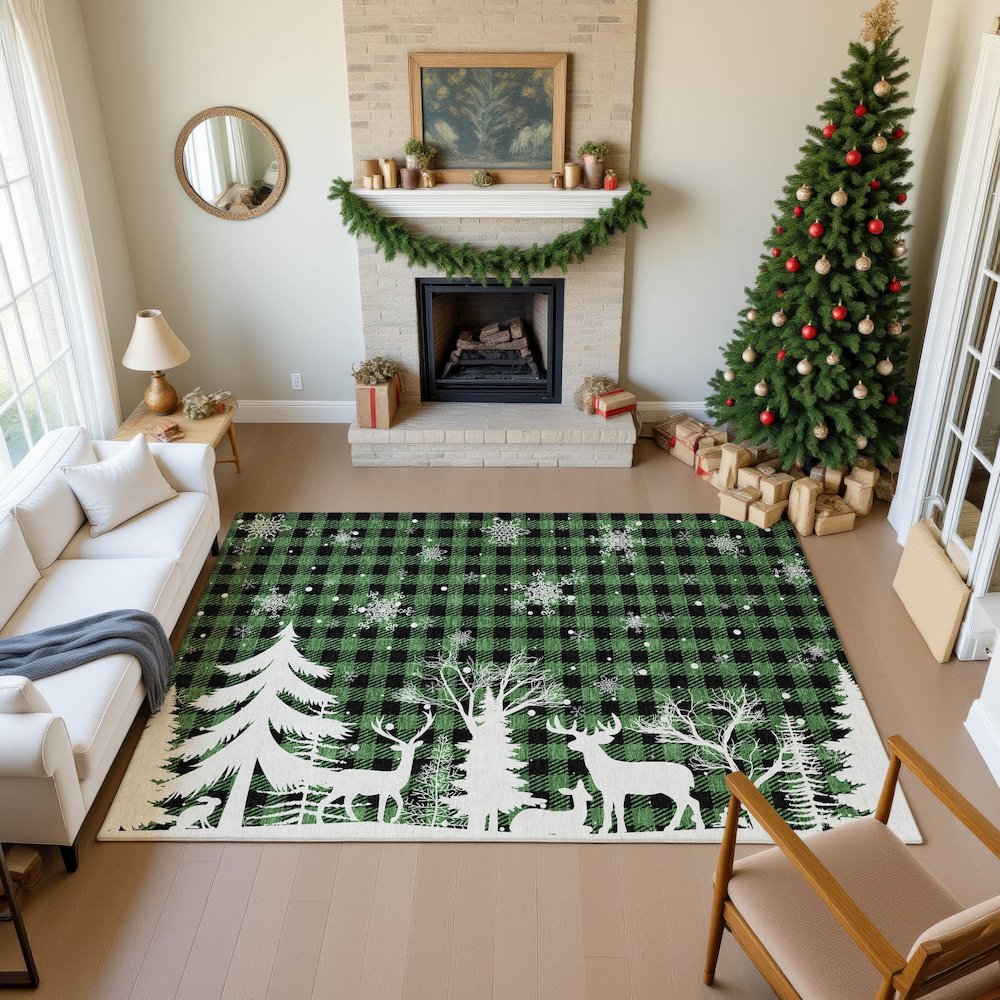 Luxury Washable Indoor/Outdoor Merry & Bright Green 3' x 5' Rug. Picture 5