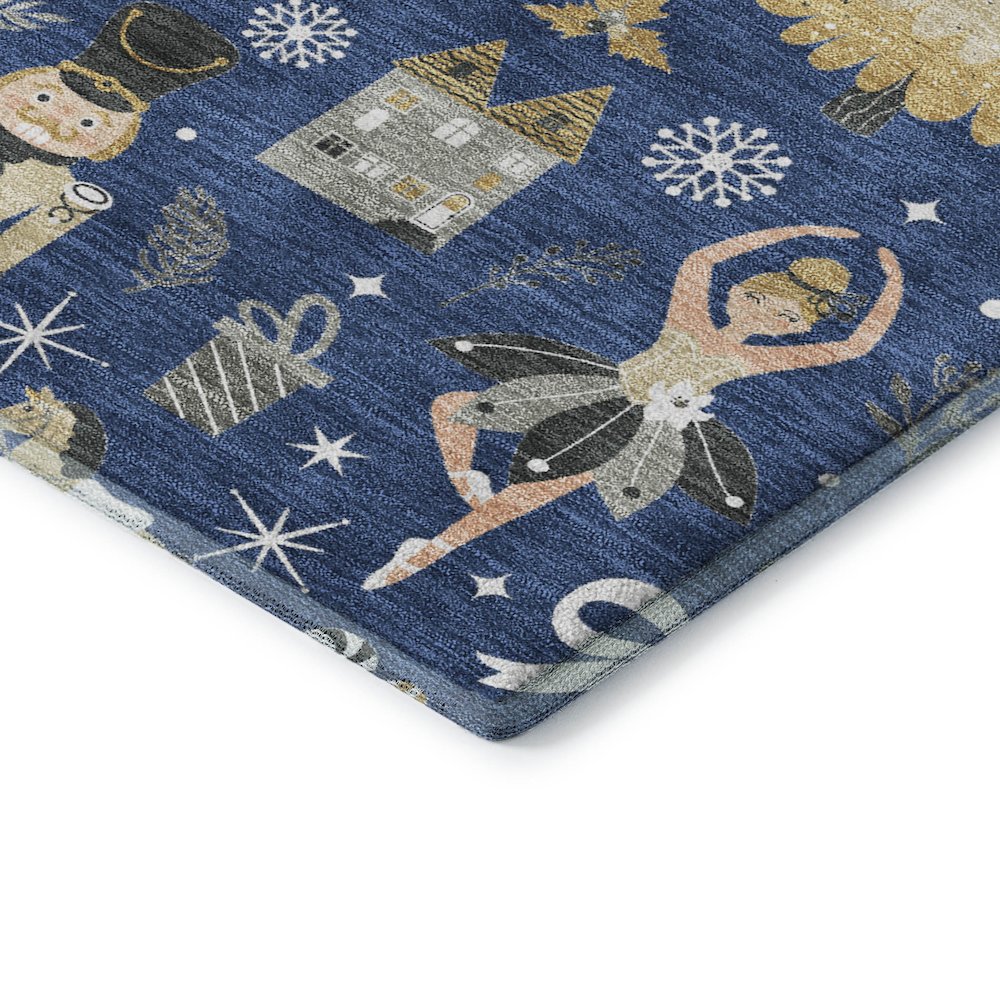 Luxury Washable Indoor/Outdoor Merry & Bright Navy 2'3" x 7'6" Runner Rug. Picture 2