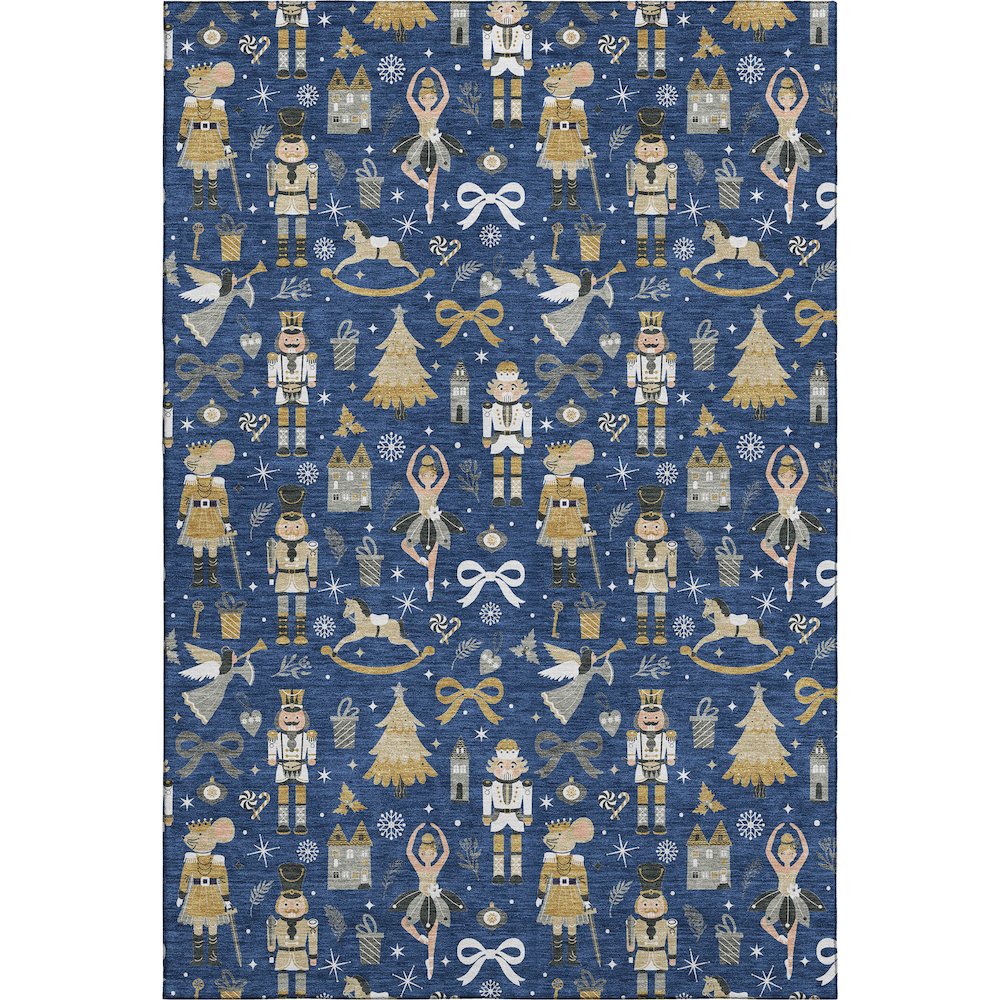 Luxury Washable Indoor/Outdoor Merry & Bright Navy 3' x 5' Rug. Picture 1