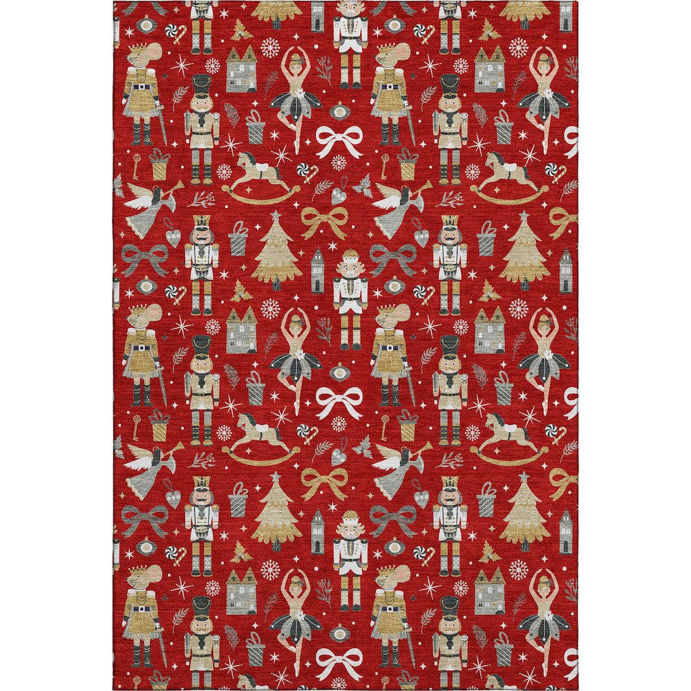 Luxury Washable Indoor/Outdoor Merry & Bright Red 3' x 5' Rug. Picture 1