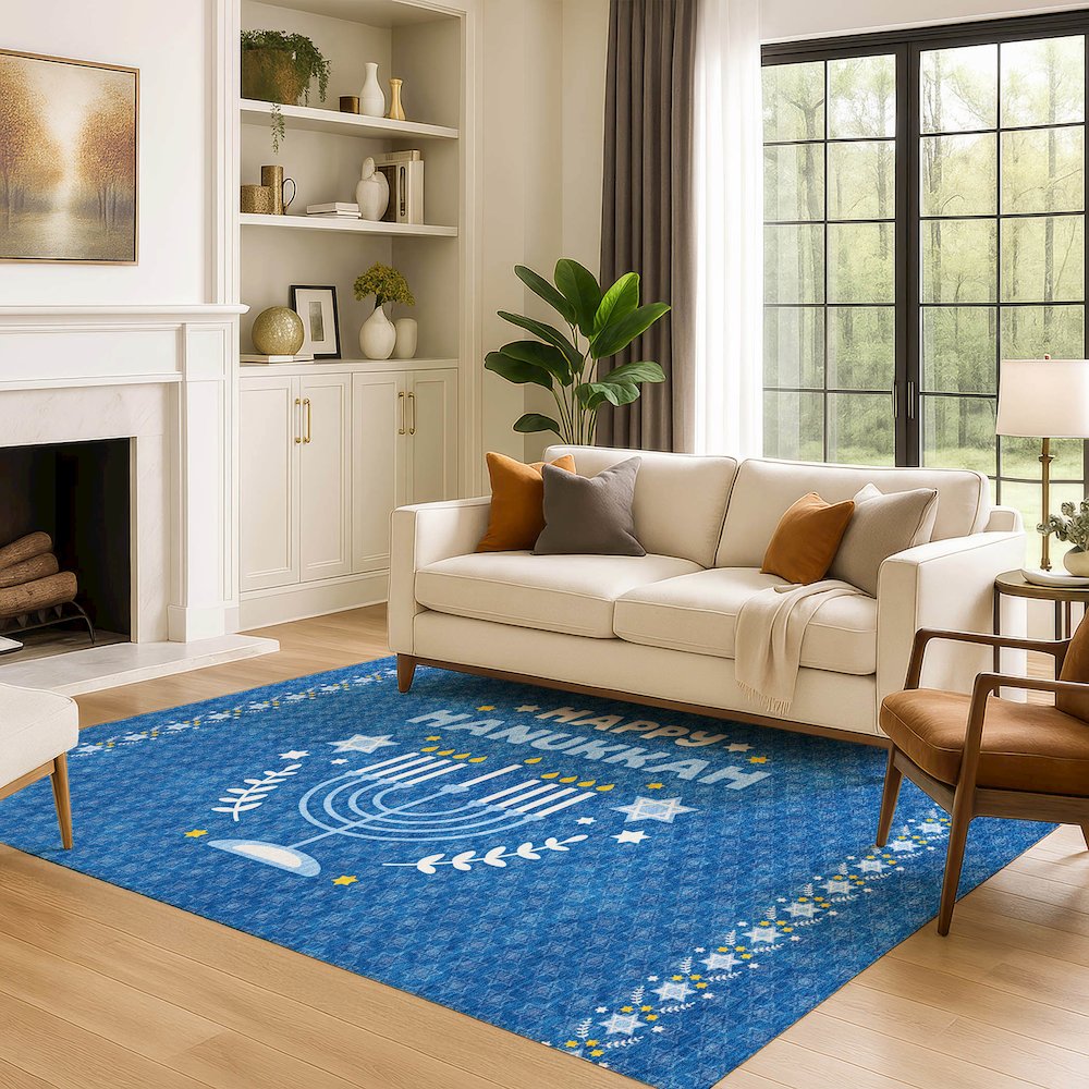 Luxury Washable Indoor/Outdoor Merry & Bright Blue 3' x 5' Rug. Picture 5