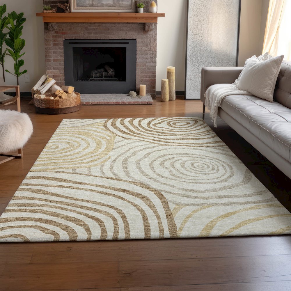 Machine Washable Indoor/Outdoor Neo Gold 3' x 5' Rug. Picture 5