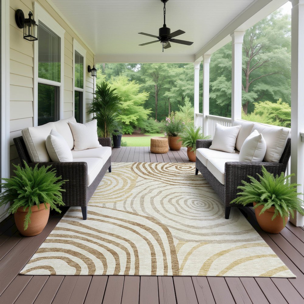 Machine Washable Indoor/Outdoor Neo Gold 3' x 5' Rug. Picture 6