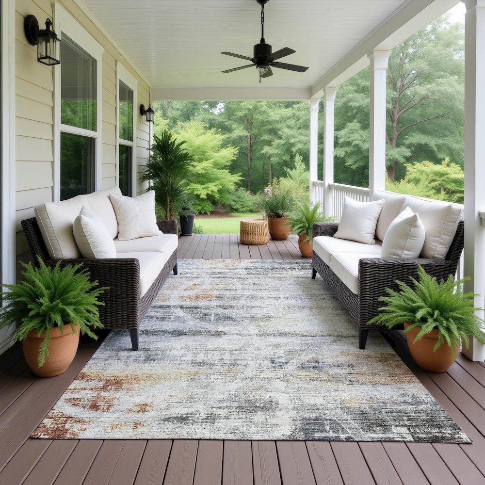 Machine Washable Indoor/Outdoor Neo Silver 3' x 5' Rug. Picture 6