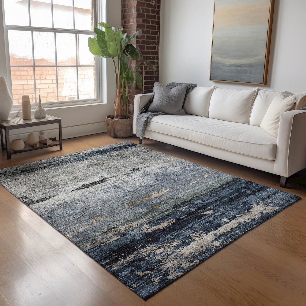 Indoor/Outdoor Nouveau Navy 3' x 5' Rug. Picture 5